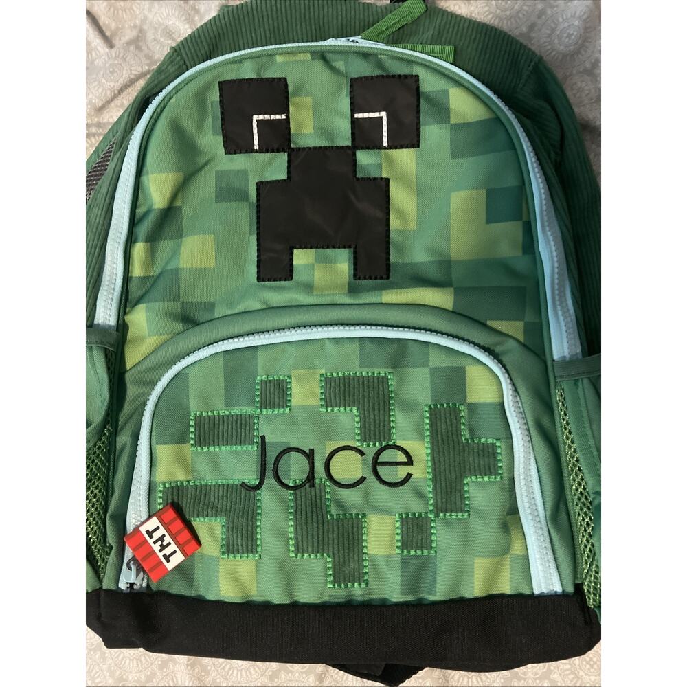 Pottery Barn Mackenzie Minecraft Creeper Critter Glow Dark Large Backpack Jace - Picture 3 of 11